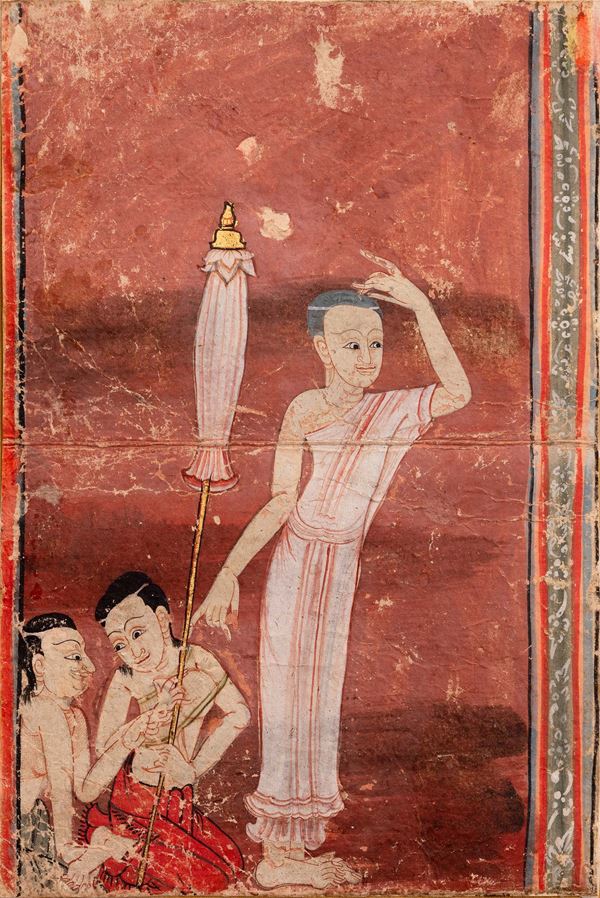 Dipinto raffigurante personaggio nobile con servitù, Siria, XIX secolo