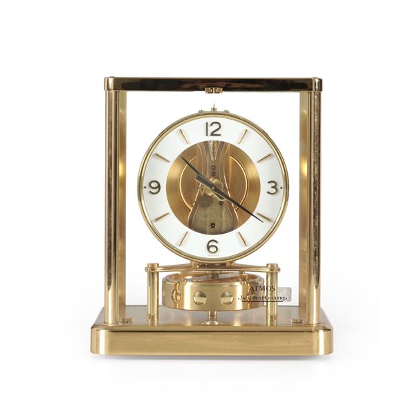 Pendola da tavolo in ottone e vetro modello "Atmos", produzione Jaeger- Lecoultre