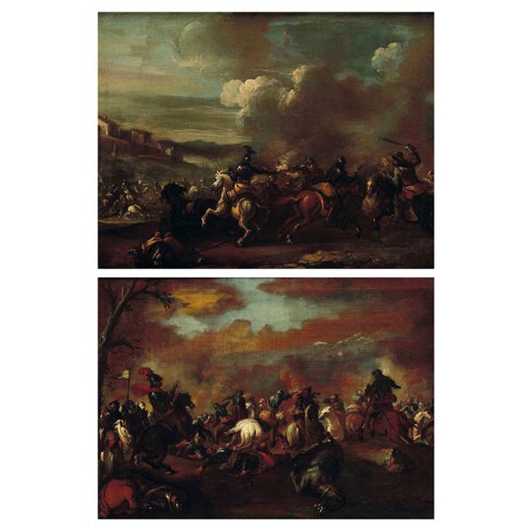 Scuola della fine del XVII secolo Scontri di cavalleria