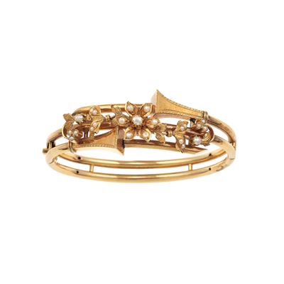 Bracciale rigido in oro giallo 750, con perle