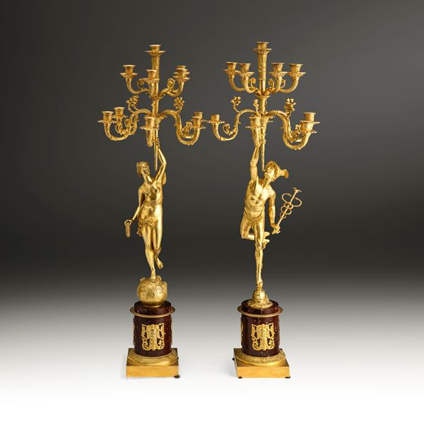 Coppia di imponenti candelabri. Francia, XIX secolo