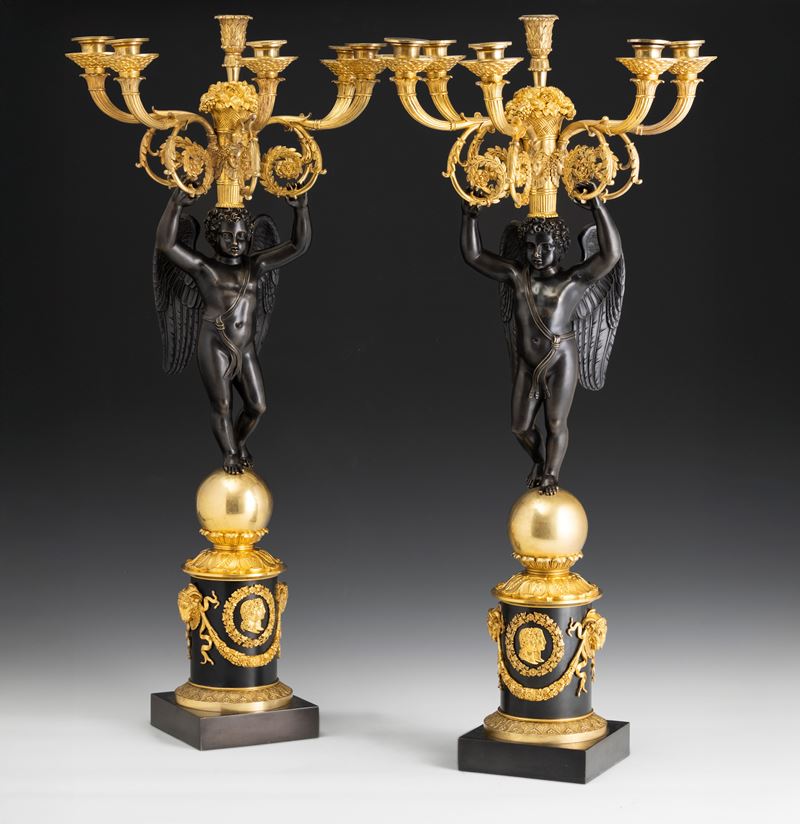Coppia di candelabri. Francia, XIX secolo  - Asta Fine Art Selection - Cambi Casa d'Aste