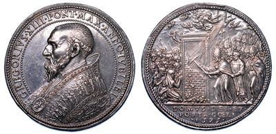 Stato Pontificio. Gregorio XIII (ugo Boncompagni), 1572-1585 Medaglia in Argento 1575/a. Ivb. Ape...