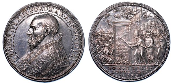 STATO PONTIFICIO. GREGORIO XIII (Ugo Boncompagni), 1572-1585 Medaglia in argento 1575/A. IVB. Apertura della Porta Santa.