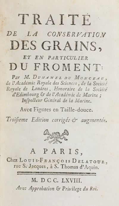 Duhamel Du Monceau Henri Louis (1700-1782) Traité De la Conservation Des Grains Et En Particulier...