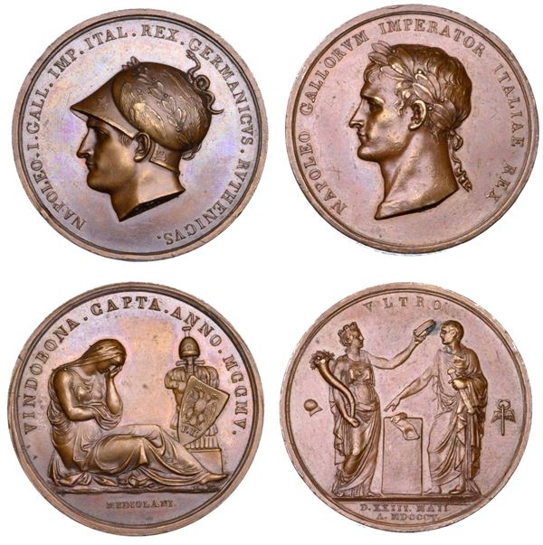 MILANO. NAPOLEONE, 1805-1814. Lotto di due medaglie in bronzo 1805.