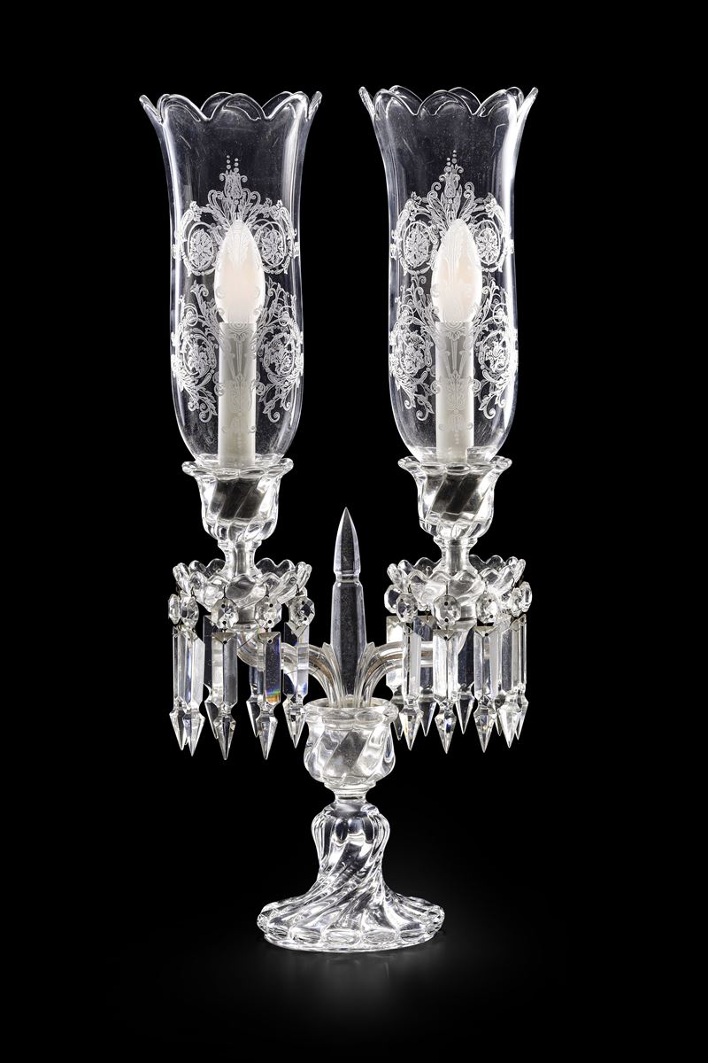 Candelabro elettrificato “Bambou Tors”Francia, Manifattura Baccarat, XX secolo   - Asta L'Art de la Table - Cambi Casa d'Aste