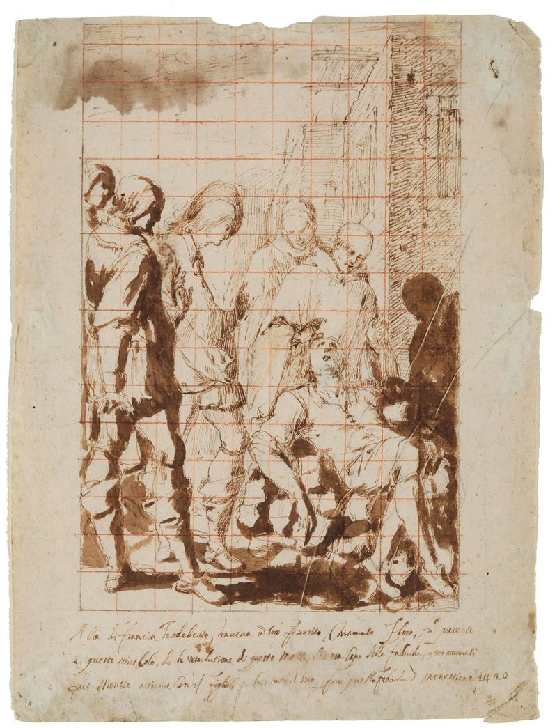 Scuola fiorentina del XVII secolo Miracolo di un santo  - matita rossa, penna, inchiostro bruno e acquerello su carta - Auction Old Masters Paintings - I - Cambi Casa d'Aste