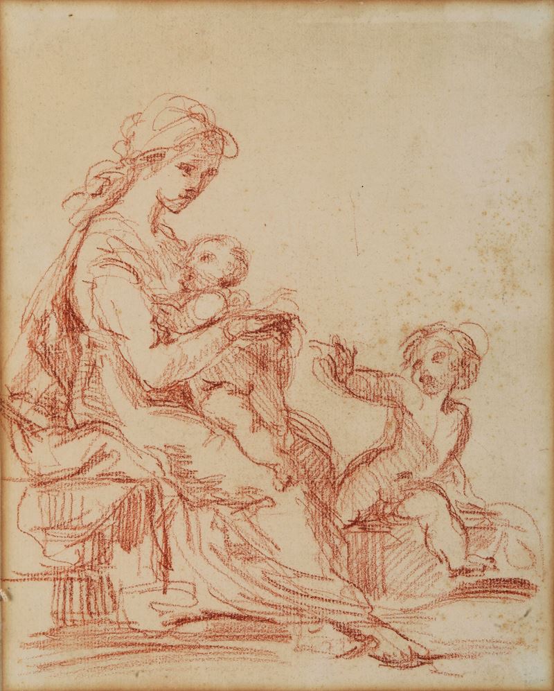 Scuola francese del XVIII secolo Madre e bimbi  - matita rossa su carta - Asta Dipinti Antichi - I - Cambi Casa d'Aste
