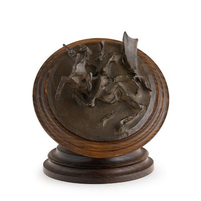 Piastra in bronzo su supporto in legno