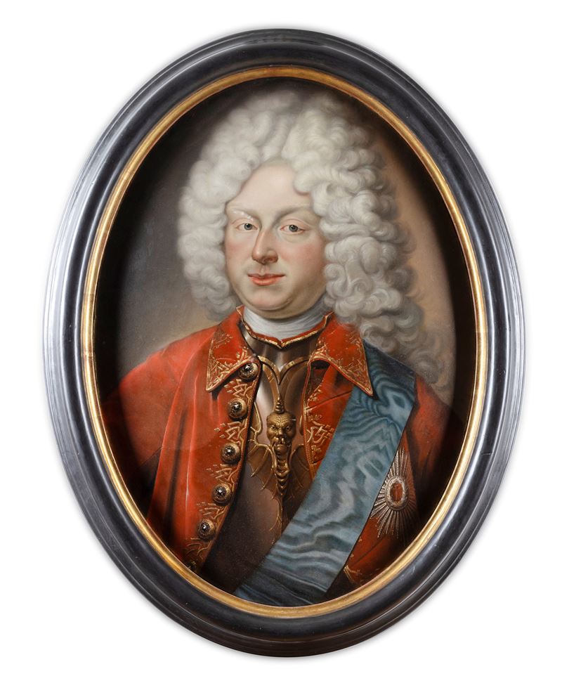 Scuola tedesca del XVIII secolo Ritratto di Federico III, duca di Sassonia-Gotha-Altenburg  - olio su rame ovale - Asta Fine Art Selection - Cambi Casa d'Aste