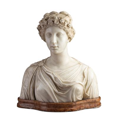 Scultura decorativa, Flora, marmo bianco su base in marmo rosso di Verona