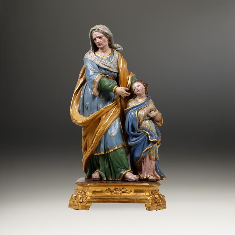 Sant'Anna e la Vergine Maria. Arte barocca genovese del XVIII secolo, ambito di Anton Maria Maragliano (1664-1739)  - Asta Scultura e Oggetti d'Arte - Cambi Casa d'Aste