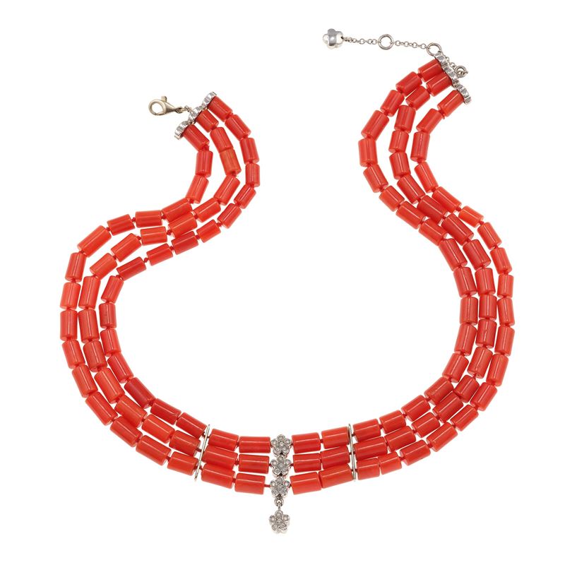 Coral, diamond and gold chocker  - Auction Fine Jewellery - Cambi Casa d'Aste