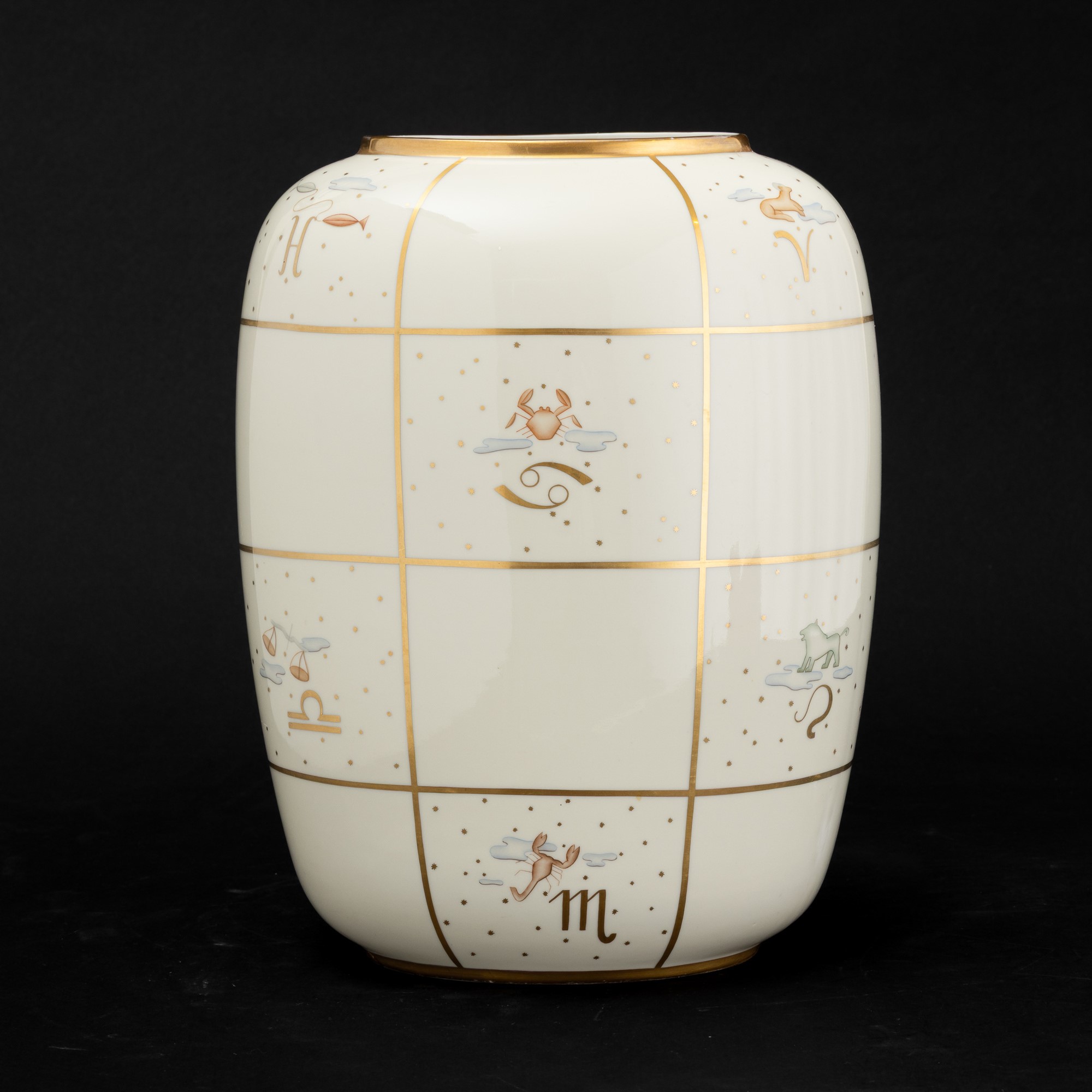 Guido Andloviz - Vaso ovale in porcellana con decoro zodiacale