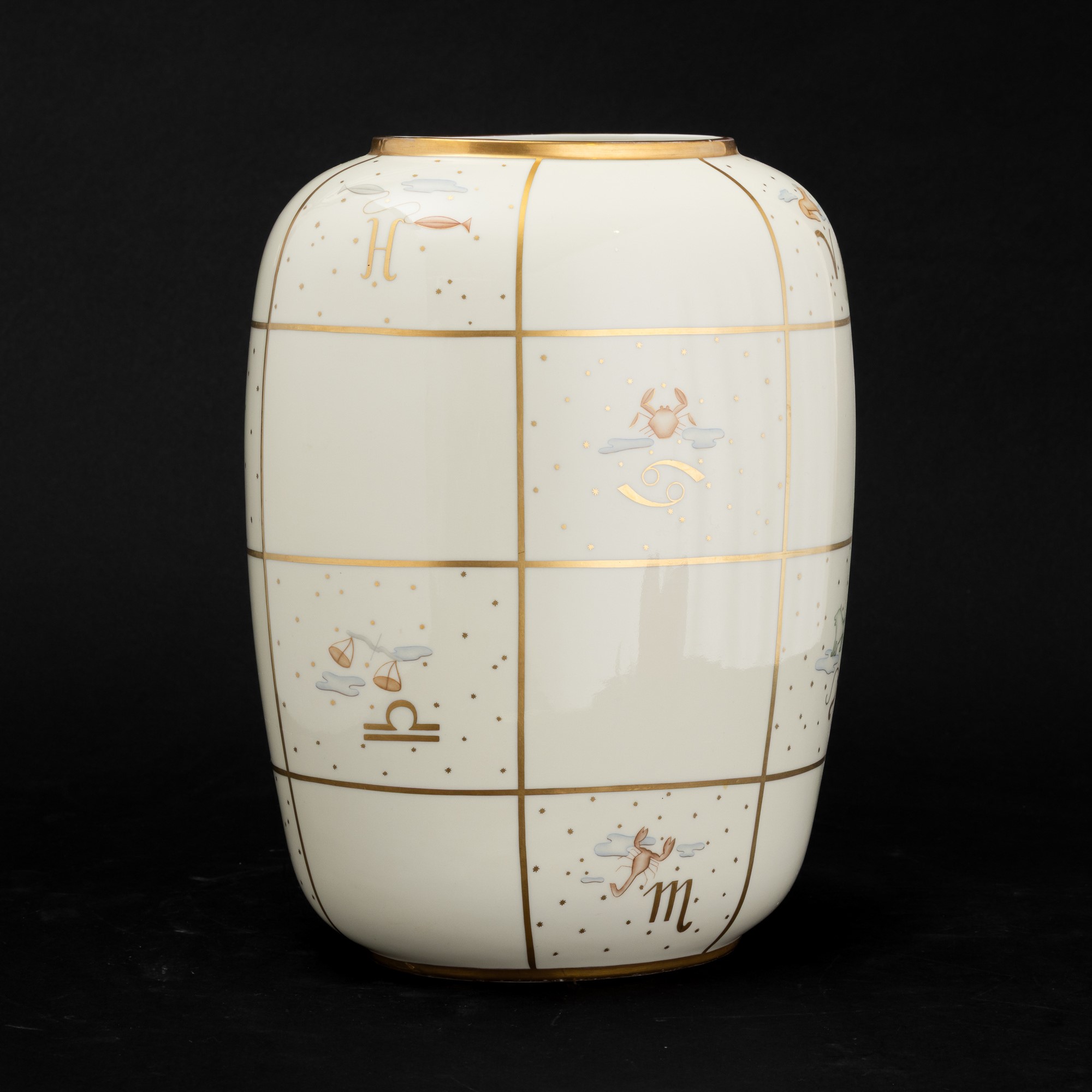 Guido Andloviz - Vaso ovale in porcellana con decoro zodiacale