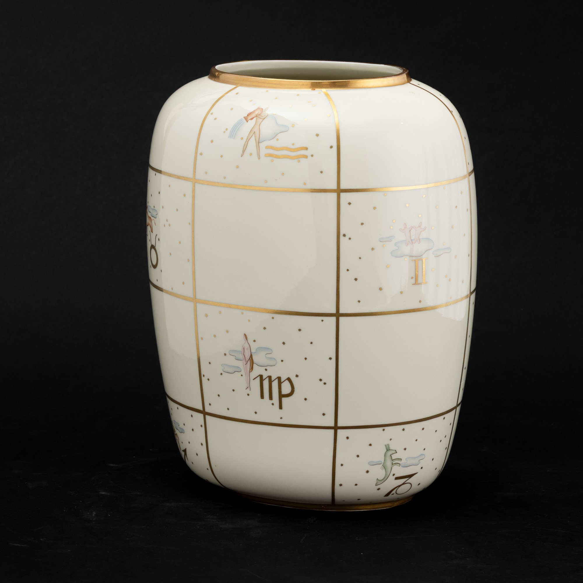 Guido Andloviz - Vaso ovale in porcellana con decoro zodiacale