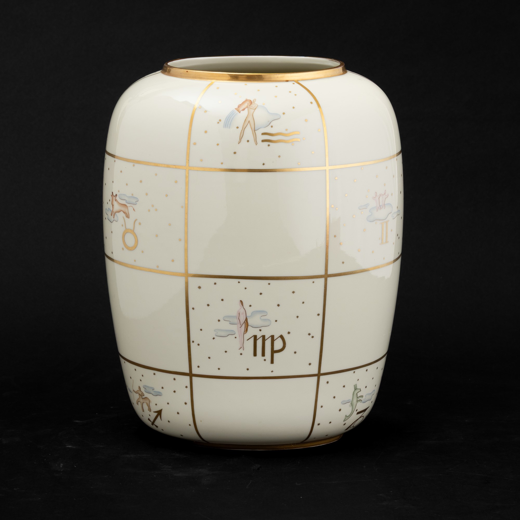 Guido Andloviz - Vaso ovale in porcellana con decoro zodiacale