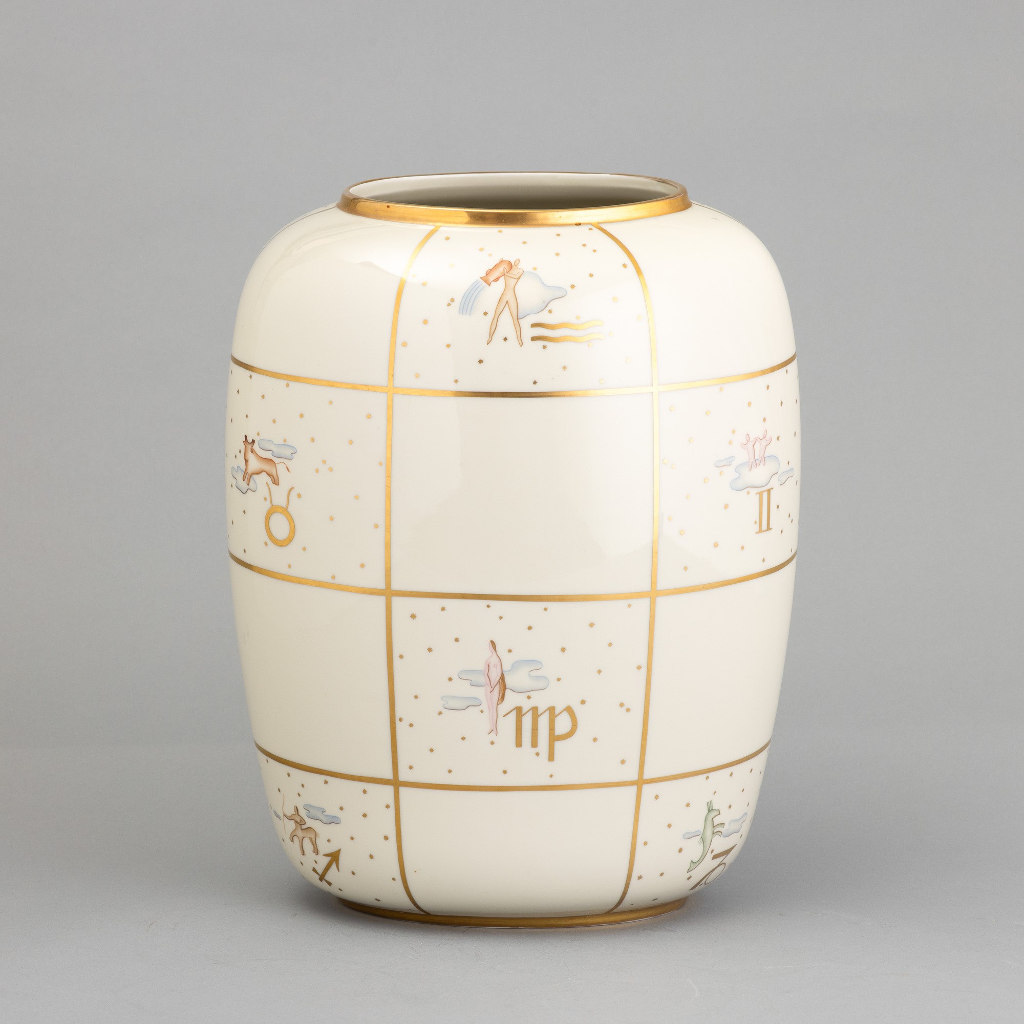 Guido Andloviz - Vaso ovale in porcellana con decoro zodiacale