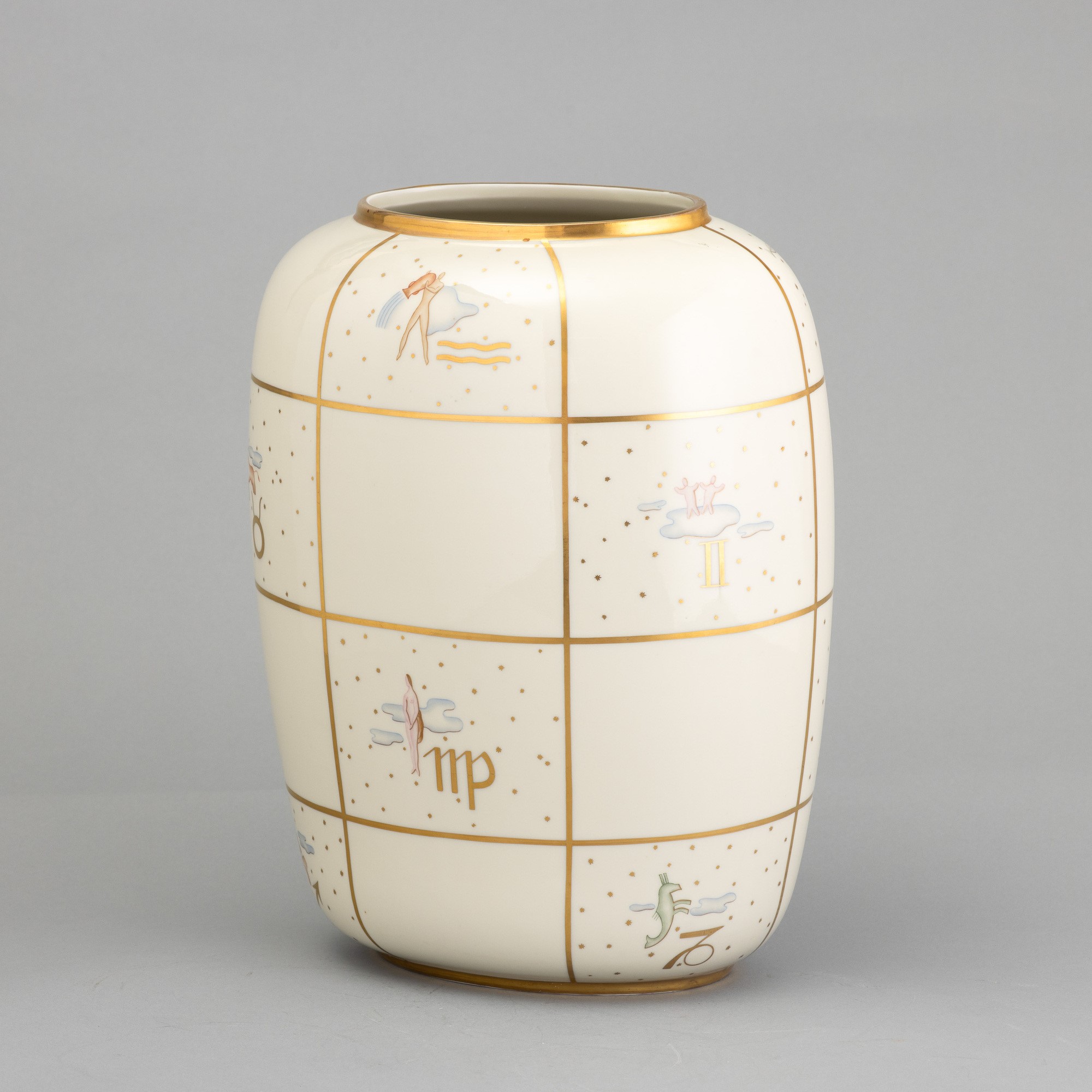 Guido Andloviz - Vaso ovale in porcellana con decoro zodiacale