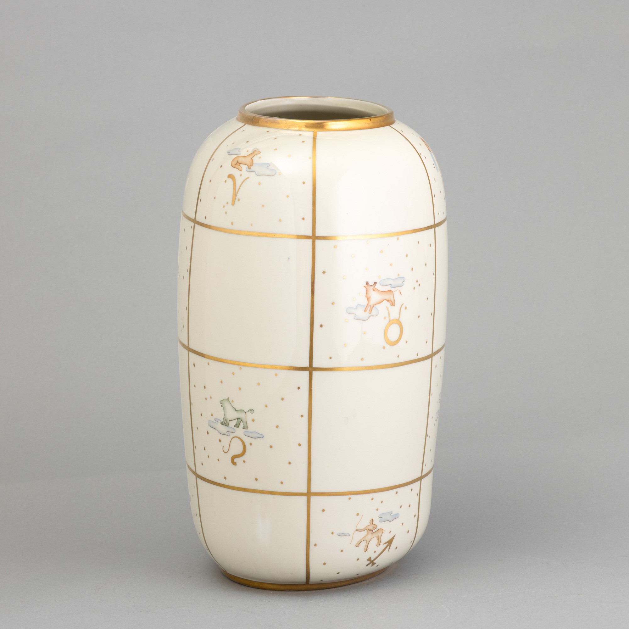 Guido Andloviz - Vaso ovale in porcellana con decoro zodiacale