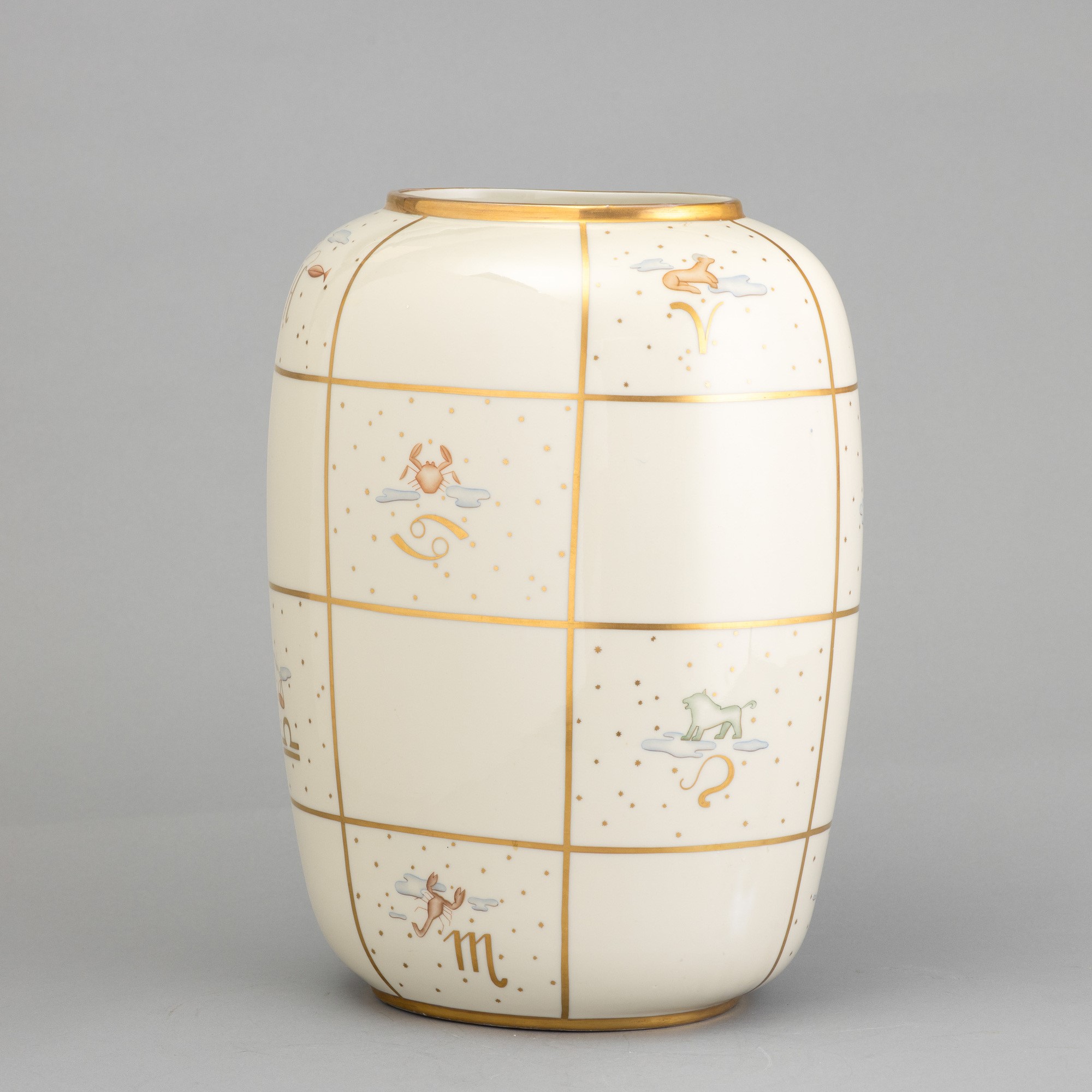 Guido Andloviz - Vaso ovale in porcellana con decoro zodiacale
