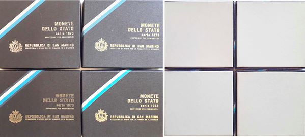 San Marino 1973. 4 divisionali Fior di Conio con altrettante monete d’argento (1° lotto).