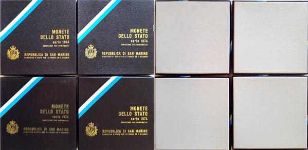 San Marino 1974. 4 divisionali Fior di Conio con altrettante monete d’argento (1° lotto).