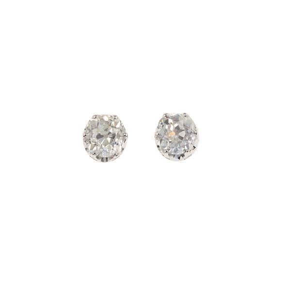 Pair of old-cut diamond and gold earrings
