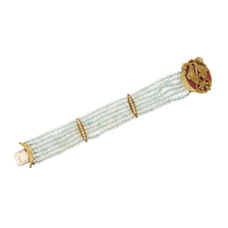 Aquamarine, pearl and coral bracelet  - Auction Jewels - Cambi Casa d'Aste