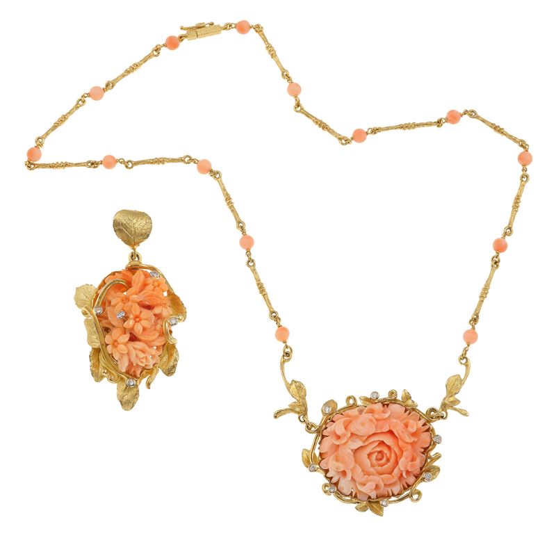 Carved coral neacklace and pendant  - Auction Fine Jewellery - Cambi Casa d'Aste