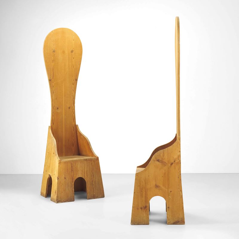 Mario Ceroli : Due sedie mod. Sedia Alta  - Asta Fine Design - Cambi Casa d'Aste