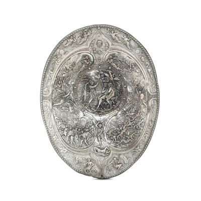 Scudo Milton. il Paradiso Perduto. Arte Inglese del XIX Secolo, Manifattura Elkington & Co. su Di...