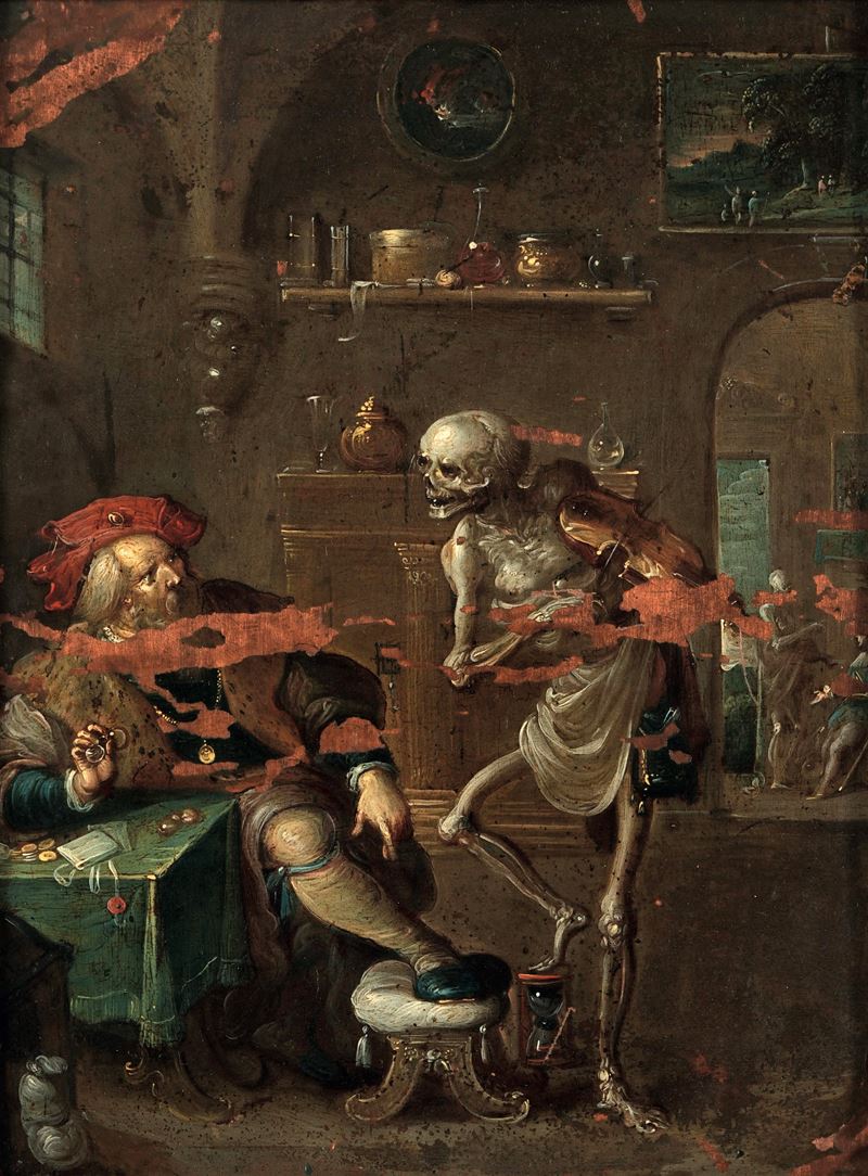 Frans Francken II : La morte suona il violino  - olio su rame - Asta Old Masters - II - Cambi Casa d'Aste