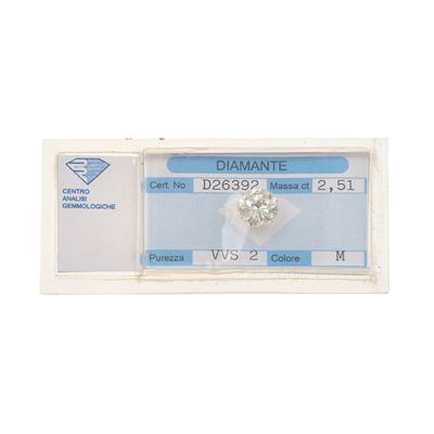 Diamante Taglio Brillante Id Ct 2.51, Colore M, Caratteristiche Interne Vvs2, Fluorescenza Nulla