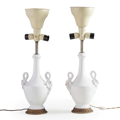 Coppia di Lampade da Tavolo in Terracotta Maiolicata. XX Secolo