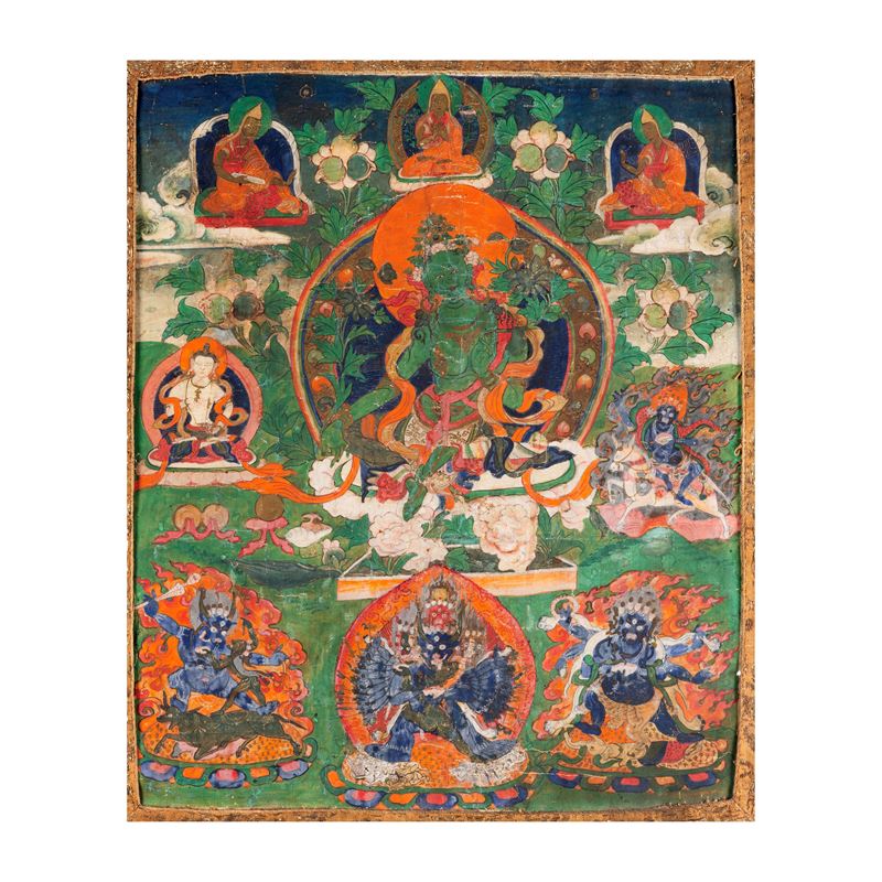 Thangka depicting “Green Tara” with other deities and lamas, Tibet, 18th century  - Auction Fine Asian Works of Art - Cambi Casa d'Aste