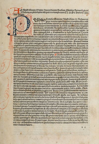 Petrarca Francesco (1304-1374) Canzoniere e Trionfivenezia, Leonardus Wild De Ratisbona, 1481