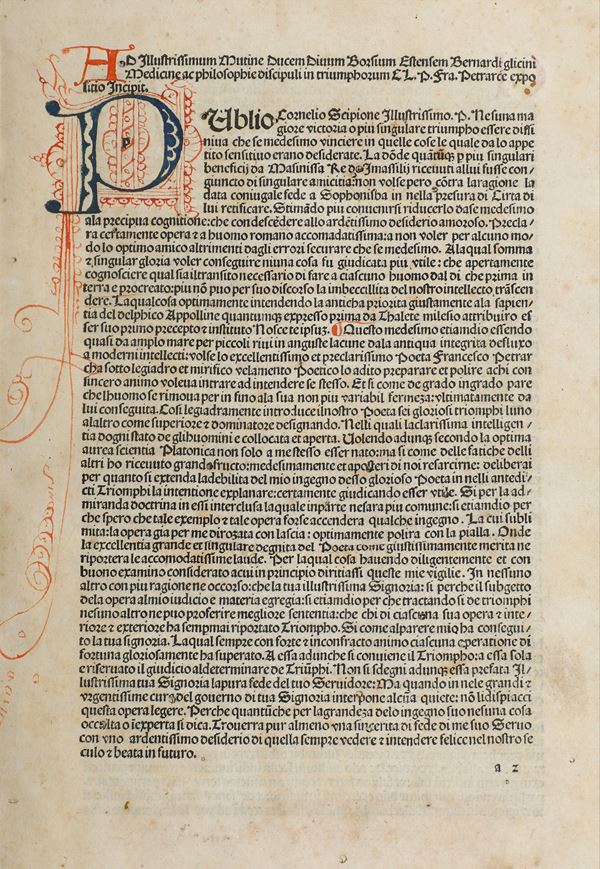 Petrarca Francesco (1304-1374) Canzoniere e Trionfi Venezia, Leonardus Wild de Ratisbona, 1481