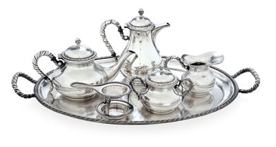 Servizio da Tè e Caffè e Vassoio. Argenteria Italiana del XX Secolo. Set Tè e Caffè Marchio in Us...