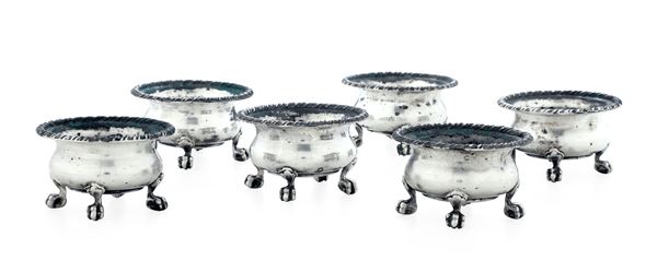 Sei saliere. Argenteria fiorentina. Marchi in uso dal 1935 al 1945, argentiere Ferdinando Genazzani