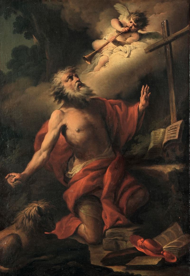 Scuola veneta del XVIII secolo San Gerolamo in eremitaggio  - olio su tela - Asta Old Masters - II - Cambi Casa d'Aste