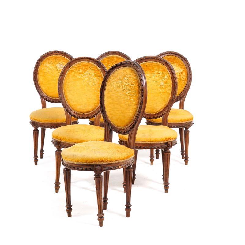 Sei sedie in legno intagliato Luigi XVI. XVIII-XIX secolo  - Asta Antiquariato - Cambi Casa d'Aste
