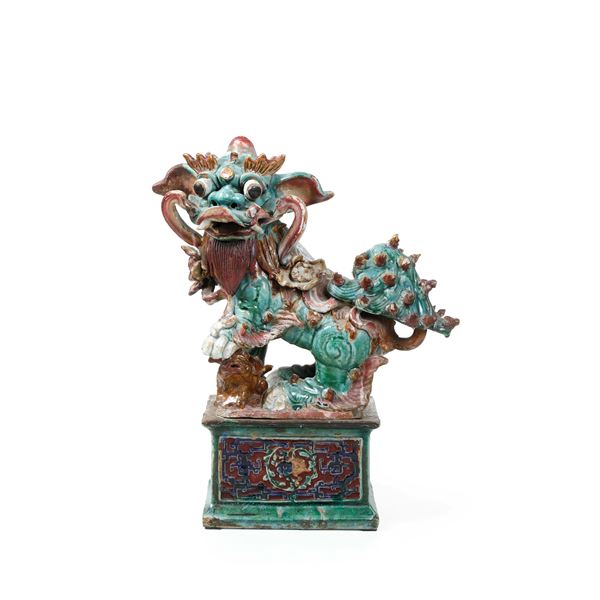 Figura di Cane di Pho in terracotta Sancai, Cina, Dinastia Qing, XIX secolo