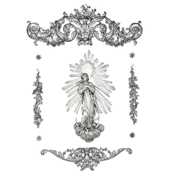 Genova, inizi del XIX secolo, marchi di occupazione francese in uso dal 1805 al 1808 Finimenti per placca votiva con l'Immacolata