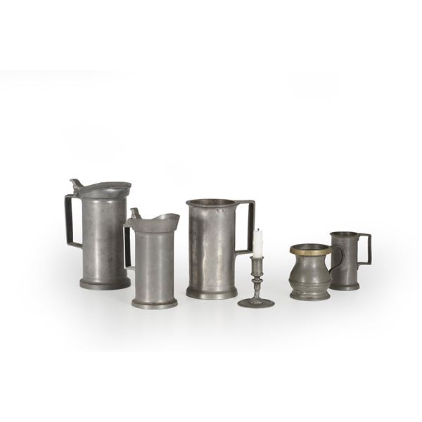 Collezione di boccali in peltro. Europa settentrionale, XVIII e XIX secolo