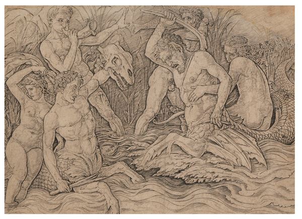 Mantegna Andrea (1431-1506) Battaglia degli Dei del mare (foglio destro). Fine secolo XV
