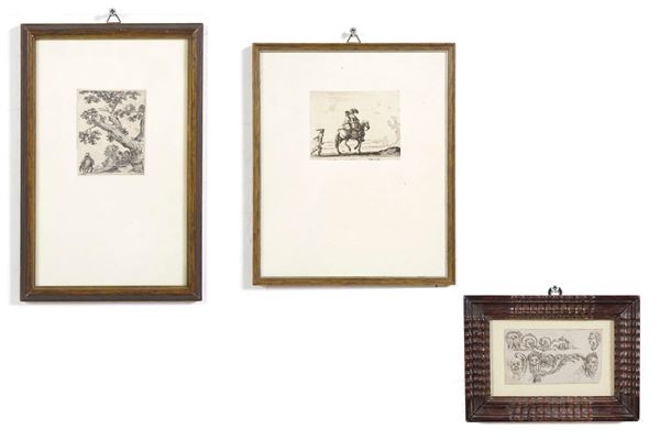 Della Bella Stefano (1610-1664) Paesaggio con viandanti e cavalieri / Paesaggio con viandanti / Studio di caratteri