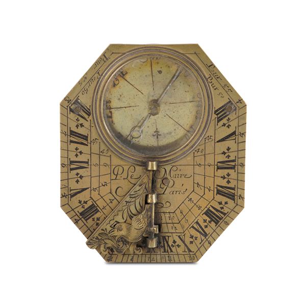 Orologio solare ottagonale del tipo "Butterfield" con bussola. Firmata P. Le Marie a Paris. XVIII-XIX secolo
