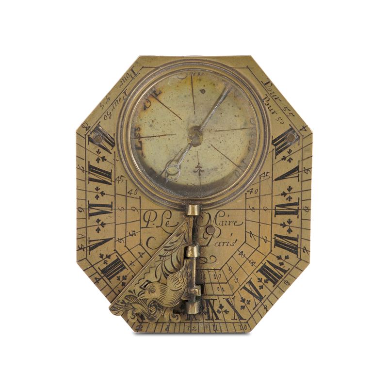 Orologio solare ottagonale del tipo "Butterfield" con bussola. Firmata P. Le Marie a Paris. XVIII-XIX secolo  - Asta Strumenti Scientifici e Arte Marinara - Cambi Casa d'Aste